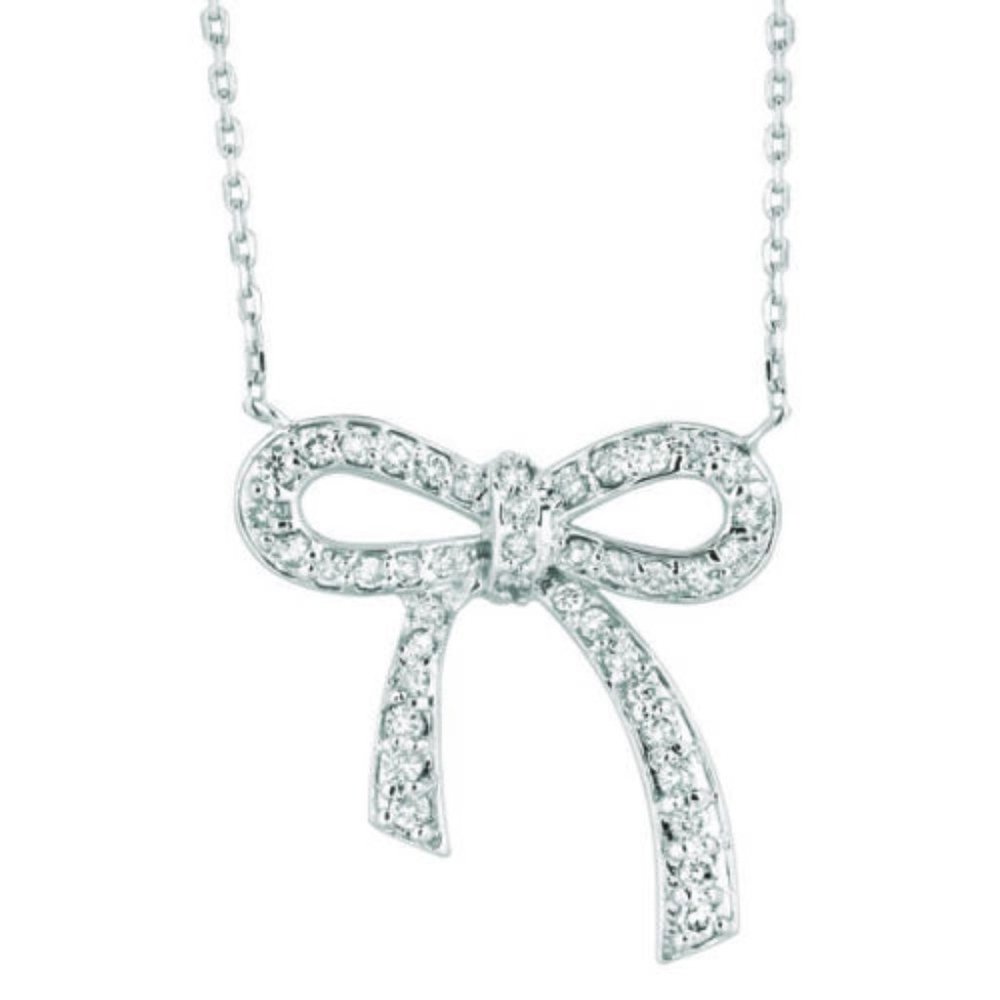 0.5 Carat Natural Diamond Bow Necklace Pendant 14K